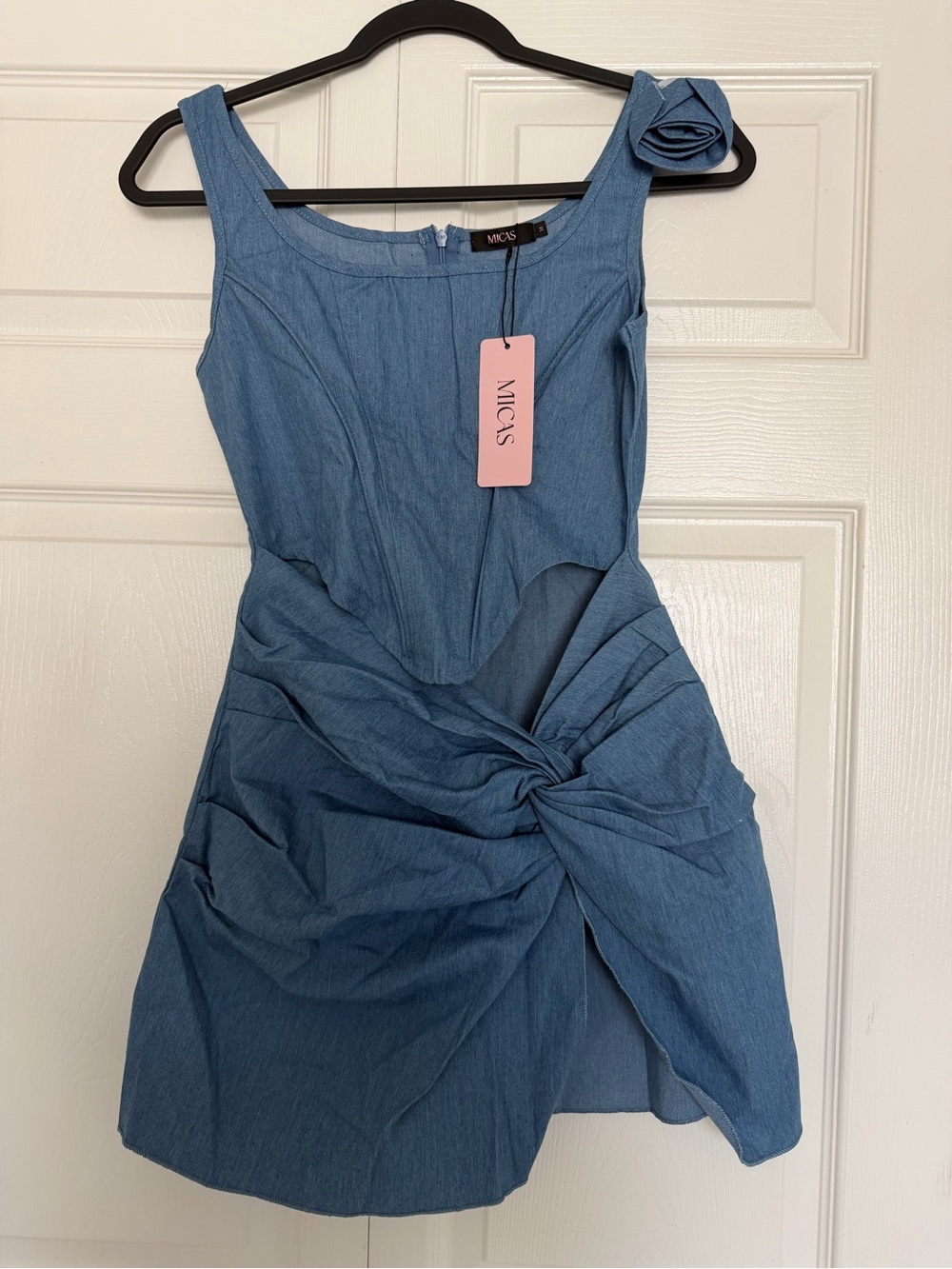 Micas - Blue Knot-Front Sleeveless Corset Mini Dress: Size Medium